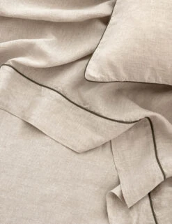 European Flax Piped Linen Flat Sheet By Cultiver -Household Furnishing Store CULTIVER Piped Linen Flat Sheet Natural Forest