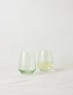 Stemless Wine Glass (Set Of 2) By Estelle Colored Glass -Household Furnishing Store EstelleColoredGlassStemlessWineGlass MINT Setof2 2