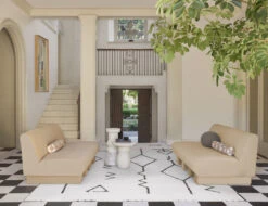 Moroccan Flatweave Rug, Black And Natural By Sarah Sherman Samuel -Household Furnishing Store LineDrawingFlatweaveLivingRoom 13104 V3