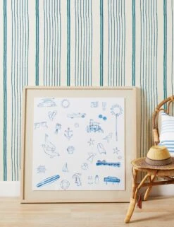 Two Tone Stripe Grasscloth Wallpaper By Nathan Turner -Household Furnishing Store Wallshoppe Grasscloth ToneToneStripe SeaGreen Blue